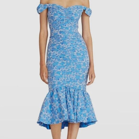 Theia Dresses & Skirts - Theia Eliza Ruched Jacquard Midi Dress
